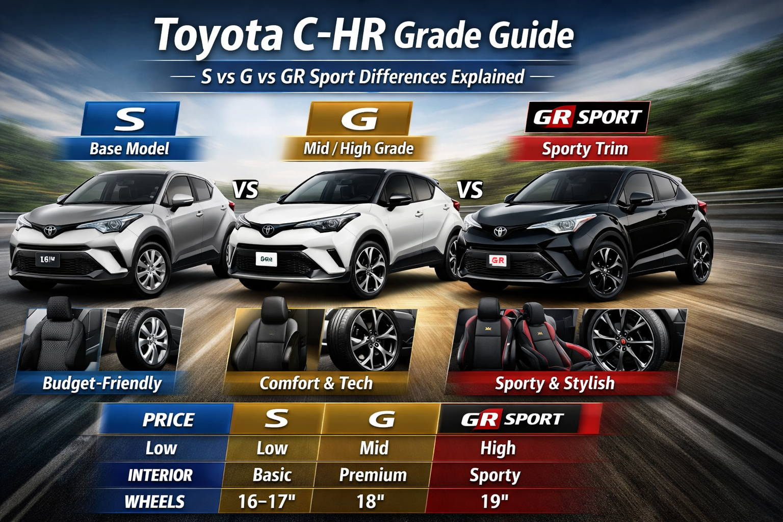 Toyota C-HR Grade Guide: S vs G vs GR Sport Differences Explained