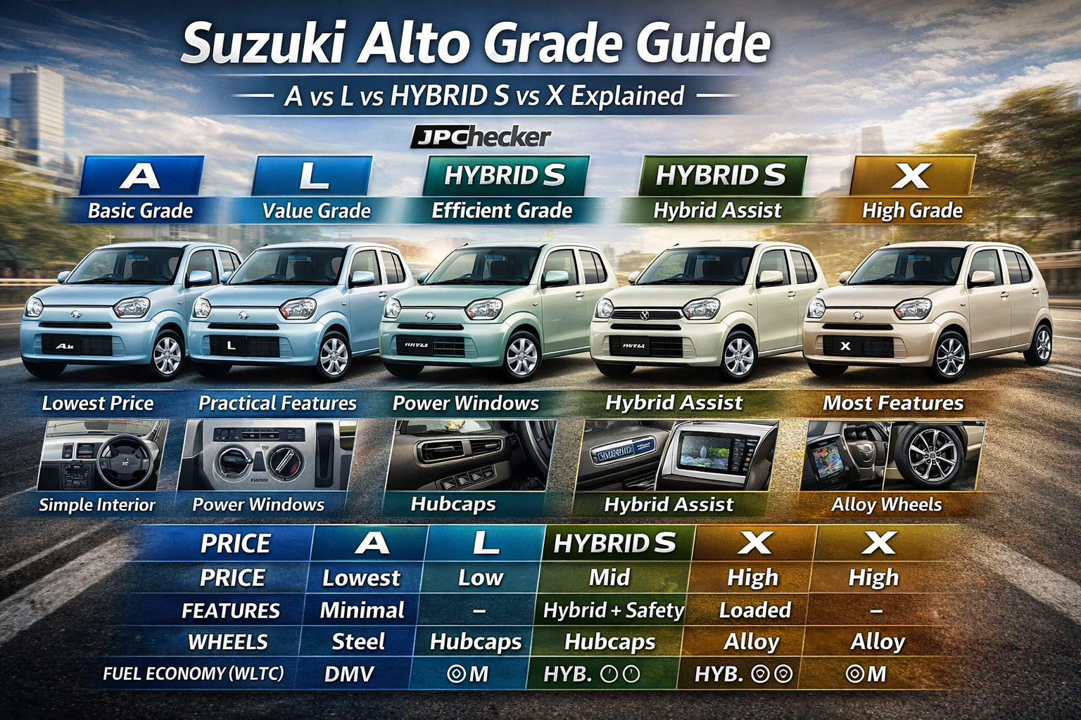 Suzuki Alto Grade Guide: A vs L vs Hybrid S vs X Explained 
