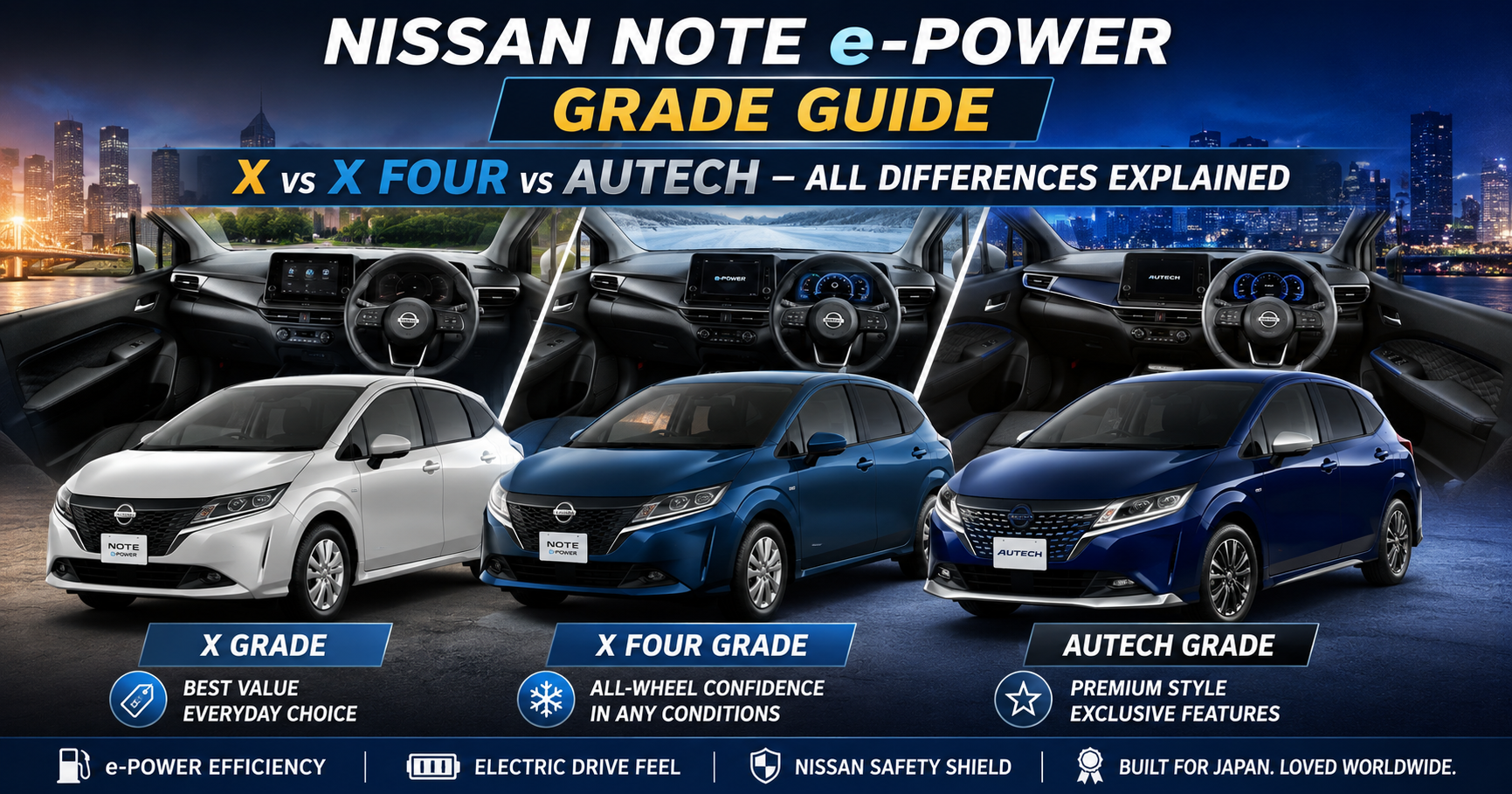 Nissan Note e-POWER Grade Guide: X vs X FOUR vs AUTECH